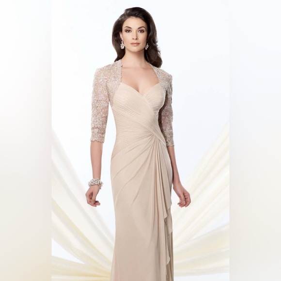 Montage by Mon Cheri Criss Cross Ruched Lace Evening Gown size 14 - Picture 1 of 10